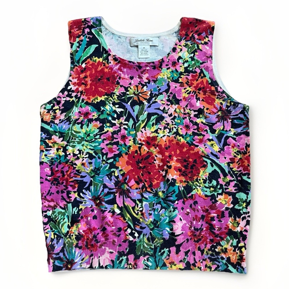 Judith Hart Woman's Medium Silk Viscose Floral Knit Tank Top Multicolor EUC